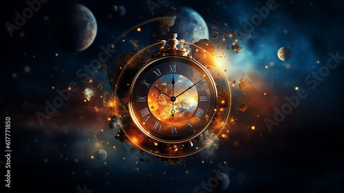 clock in space, time concept, Generative Ai