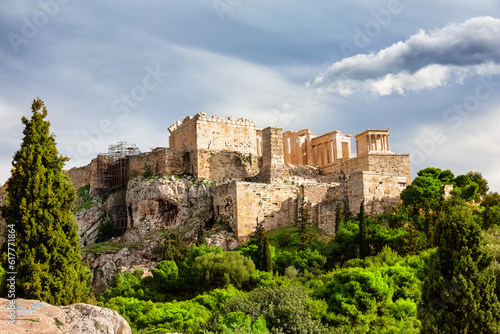 Old Acropolis hill is ancient greek ruins in Athens center  Greece.