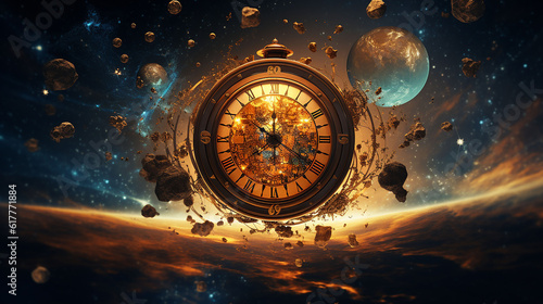 clock in space, time concept, Generative Ai