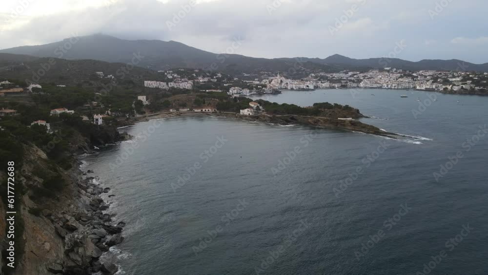 Aerial landscape view of village of Cadaques and surrounding nature in Catalonia Spain Aerial landscape view of village of Cadaques and surrounding nature in Catalonia Spain
