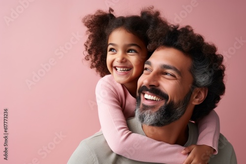 Portrait of happy african american father and daughter on pink background. Ai generated.