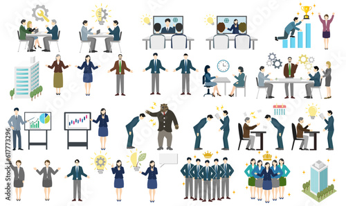 A simple flat vector illustration collection of office walkers will be effective and beneficial for design in the business scene.