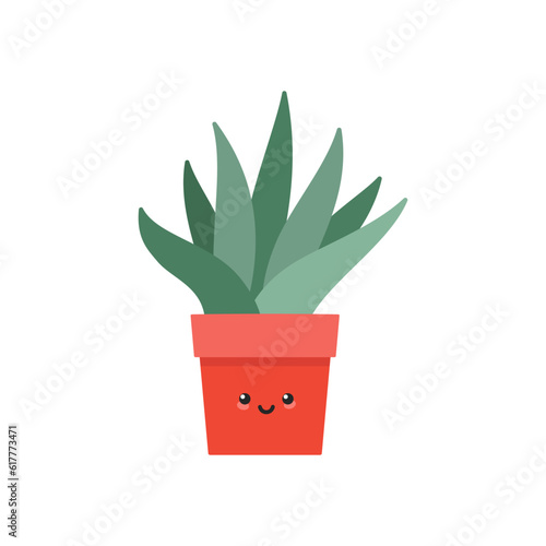 Cute cactus. Flat illustration of a kawaii smiling succulent in a flower pot. Vector 10 EPS.