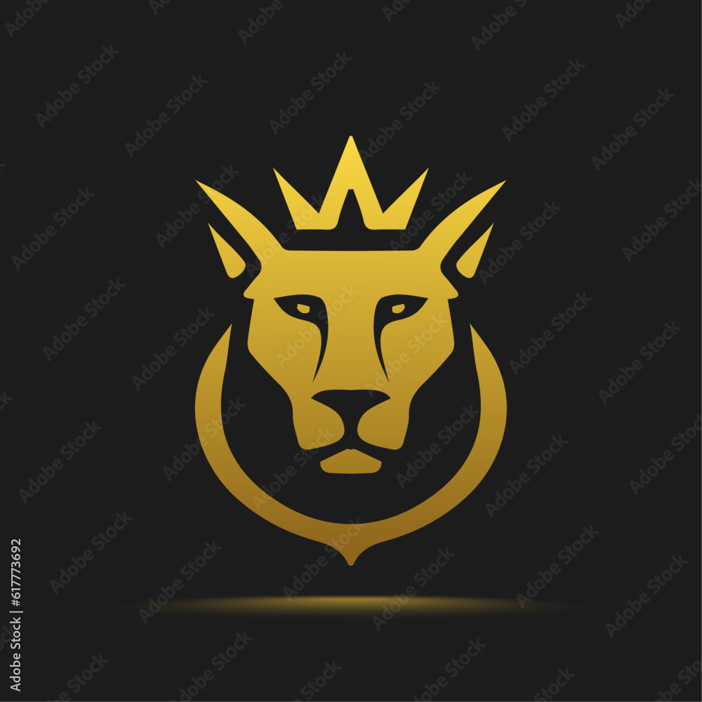 Gold Crown Lion Head Logo And Icon Vector Golden Lion Face Logo Design