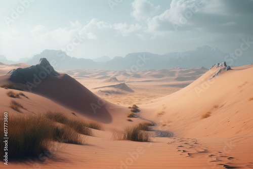 A minimalist landscape with a scenic desert or dune field, Generative AI