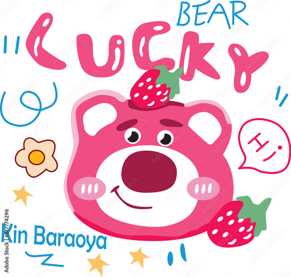 Strawberry bear face vector illustration pack