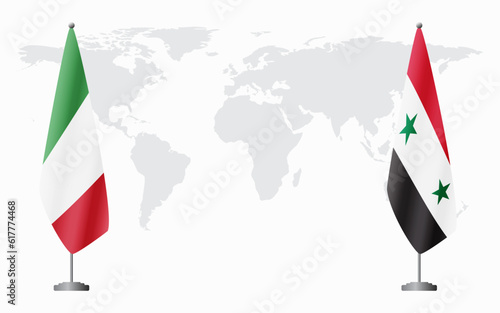 Italy and Syria flags for official meeting