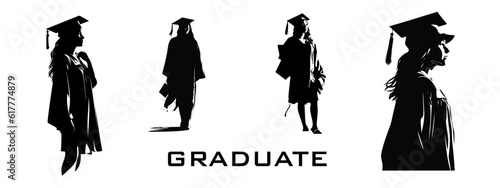 Set of silhoutte for bachelor and student graduate vector illustration, Silhoutte academic graduation