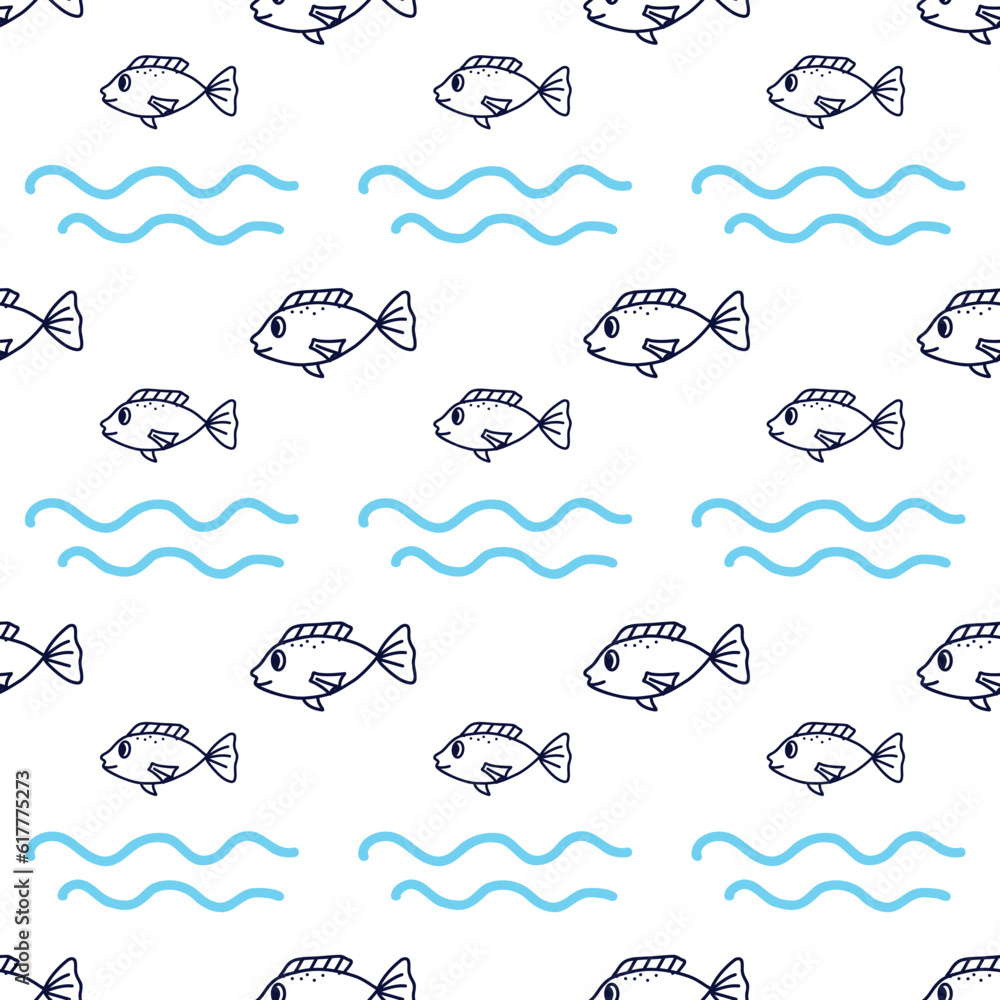 Seamless pattern with fish in the line style. Wrapping paper, textile, texture sea background Seamless pattern with fish in the line style. Wrapping paper, textile, texture sea background