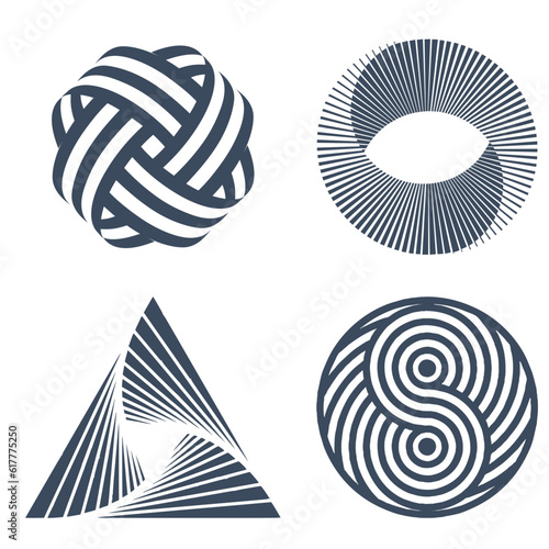 Set of abstract geometric striped shapes
