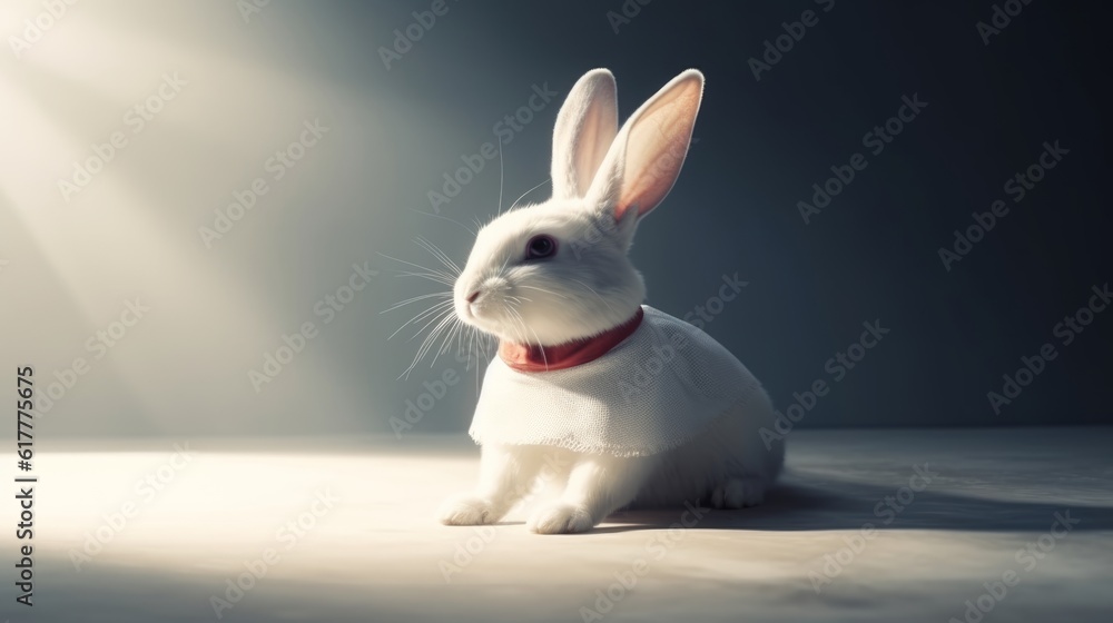 Obraz premium Cloak of Valor: Rabbit in a Hero's Mask Embodies the Spirit of Courageous Heroism