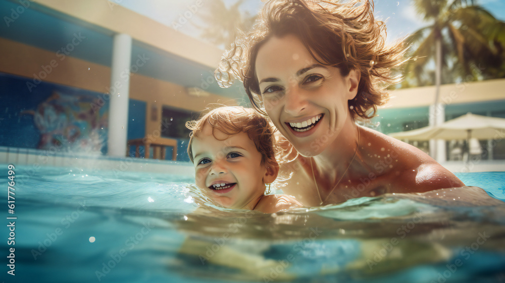 Child playing in Swimmingpool with Mother Child playing in Swimmingpool with Mother