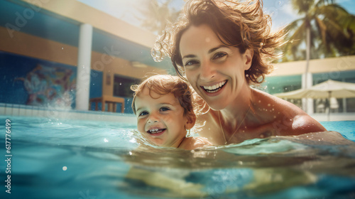 Child playing in Swimmingpool with Mother