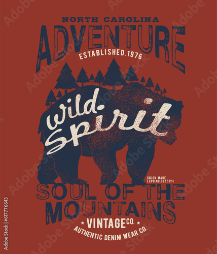 tee print design as vector with bear silhouette drawing