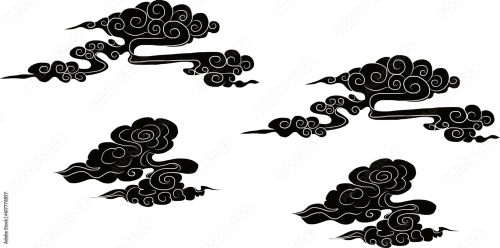 Japanese clouds vector illustration set for tattoo or background design.chinese clouds vector.water splash.wave for element.