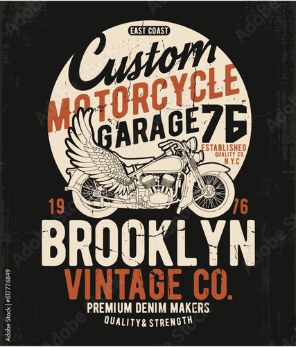 custom motorcycle concept tee print design as vector with motorcycle drawing