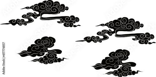 Japanese clouds vector illustration set for tattoo or background design.chinese clouds vector.water splash.wave for element.