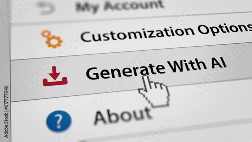 Animated Mouse Cursor Clicking Generate With AI Button. Fictitious Data Created Exclusively for This Concept Footage
