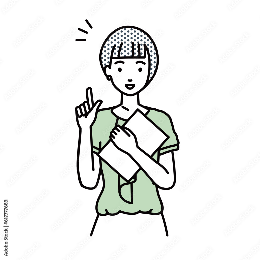 a woman in casual work style getting ideas standing with document pointing hand gesture a woman in casual work style getting ideas standing with document pointing hand gesture