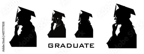 Set of silhoutte for bachelor and student graduate vector illustration, Silhoutte academic graduation