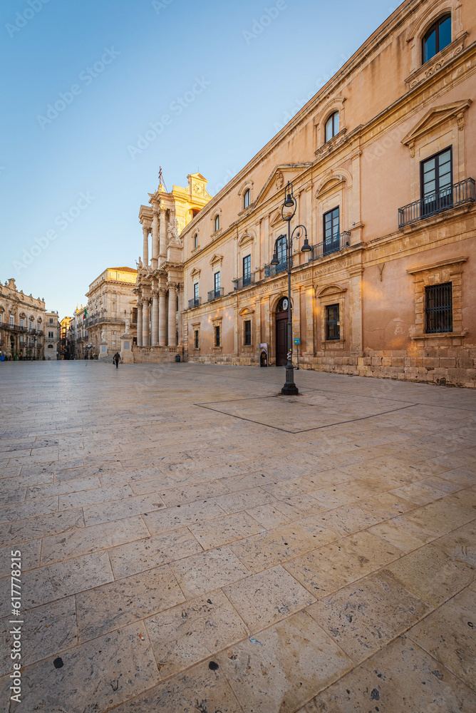 View of Syracuse Cathedral Square at Dawn, Sicily, Italy, Europe, World Heritage Site