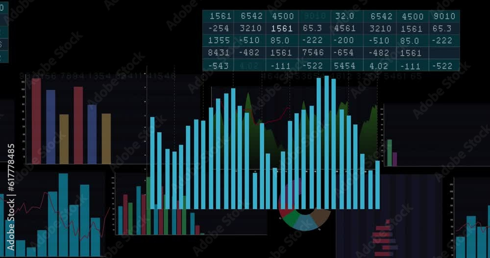 Animation of statistical data processing against black background Animation of statistical data processing against black background