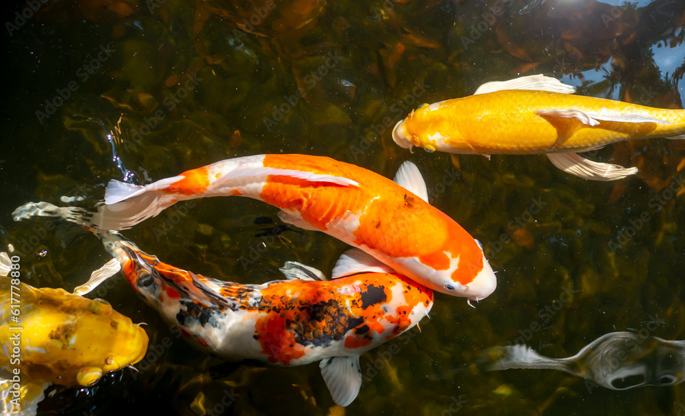 Koi fish, specifically nishikigoi (Cyprinus rubrofuscus), colorful  decorative fi, JakaSuryanta Foto, Poster, Wandbilder bei EuroPosters