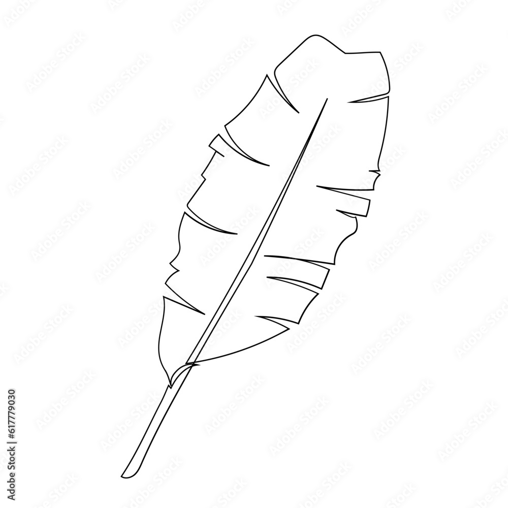 Banana leaves. Line art. Continuous line. Black outline. Tropical leaves isolated on white background. Hand drawn vector illustration. Botanical element for your design. Banana leaves. Line art. Continuous line. Black outline. Tropical leaves isolated on white background. Hand drawn vector illustration. Botanical element for your design.
