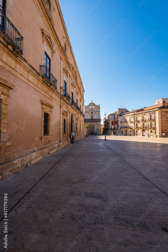 View of Syracuse Cathedral Square at Dawn, Sicily, Italy, Europe, World Heritage Site