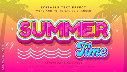Summer Time Concept 3D editable text effect, suitable for promotion, product, headline, poster