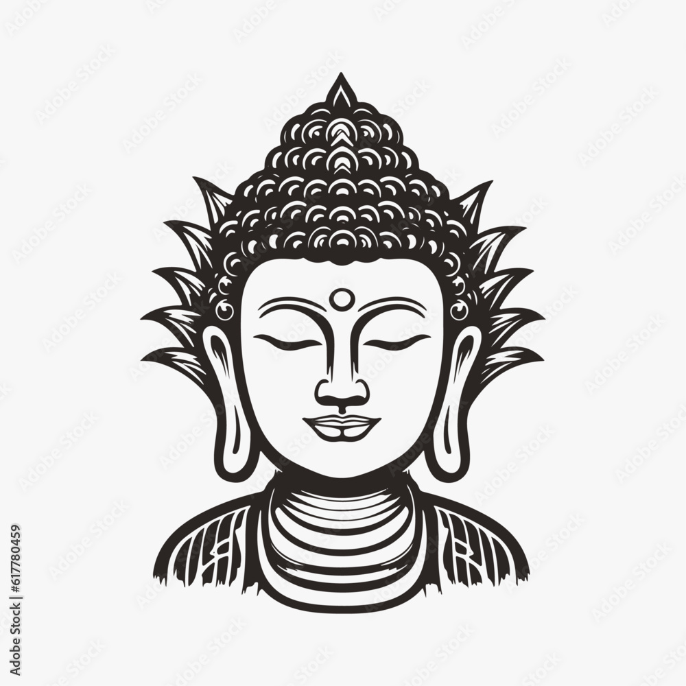 Vector silhouette of Buddha line drawing. Sketch of meditating buddah statue. Vector illustration isolated on white keep calm	