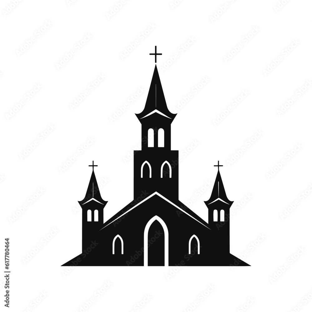 Vector silhouette of Christian church house classic icon symbol black color isolated on white background