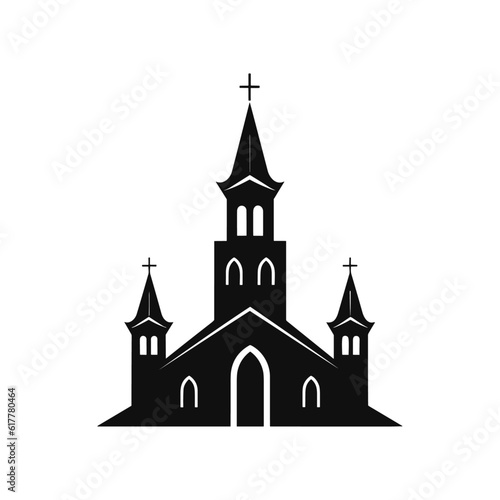 Vector silhouette of Christian church house classic icon symbol black color isolated on white background