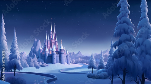 winter castle landscape with snow Superb anime-styled and DnD environment