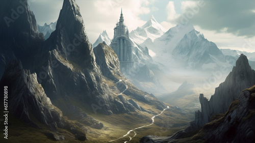 elves castle mountains in the morning Superb anime-styled and DnD environment