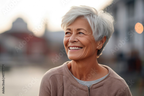Confident elderly woman with a warm smile. Generative AI