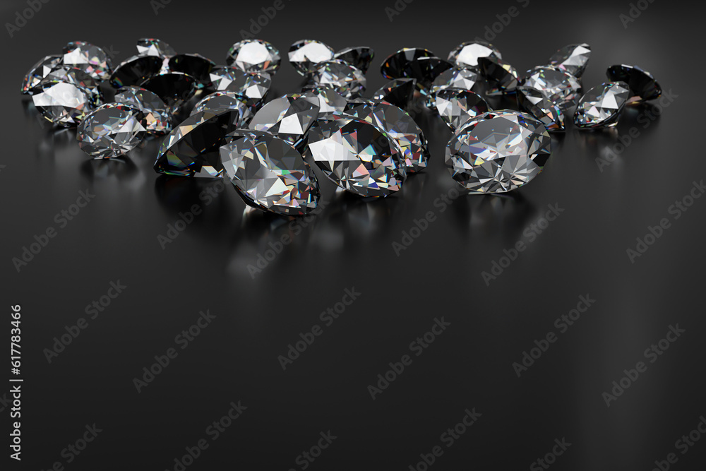 Beautiful 3D Rendered Shiny Diamond on black surface Beautiful 3D Rendered Shiny Diamond on black surface