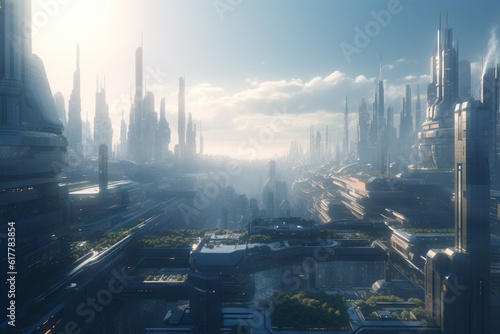 A futuristic cityscape with advanced transportation and mobility technology  Generative AI