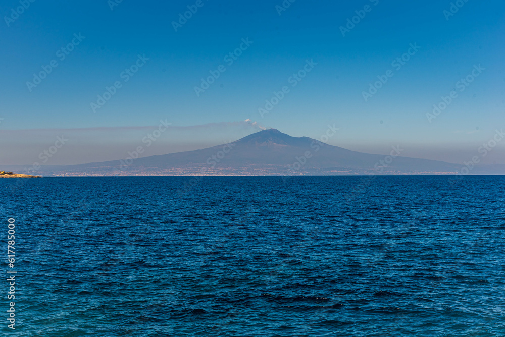 View of Mount Etna from Augusta, Syracuse, Sicily, Italy, Europe