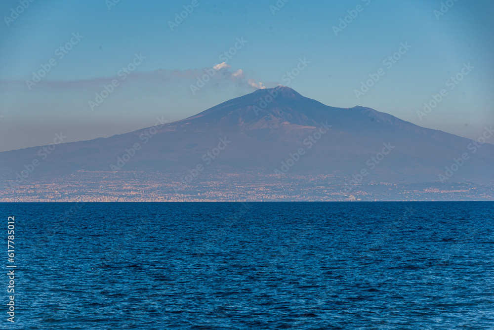 View of Mount Etna from Augusta, Syracuse, Sicily, Italy, Europe