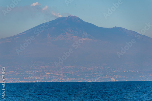 View of Mount Etna from Augusta, Syracuse, Sicily, Italy, Europe © Simoncountry