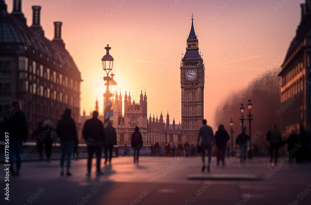 Obraz premium Serene Reflections: Tranquil Evening Glow over the River Thames in Enchanting London, ai generative
