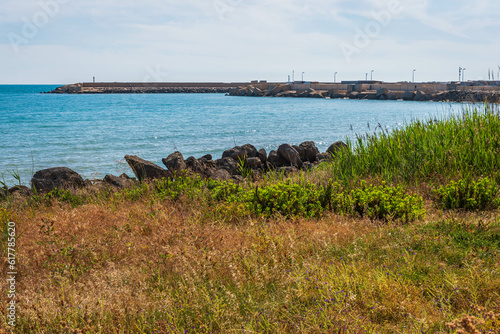 Panorama of Mediterranean Sea from San Leone Promenade  Agrigento  Sicily  Italy  Europe