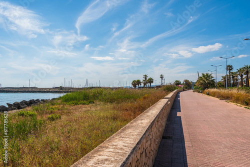 Panorama of Mediterranean Sea from San Leone Promenade, Agrigento, Sicily, Italy, Europe