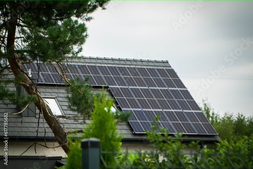 House roof with photovoltaic modules.