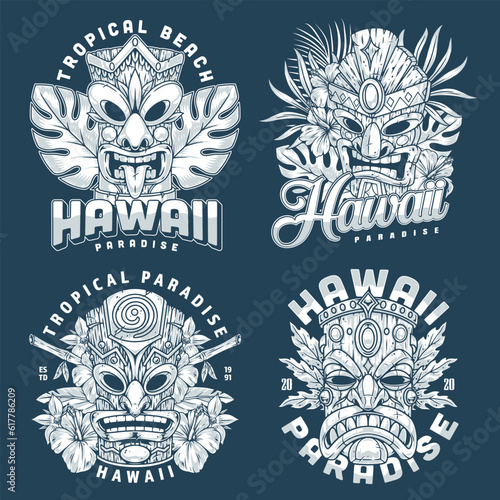 Hawaiian tiki totems set stickers