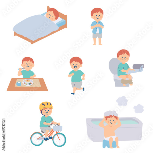 いろんなことが自分でできるようになった幼い子供のイラストセット
