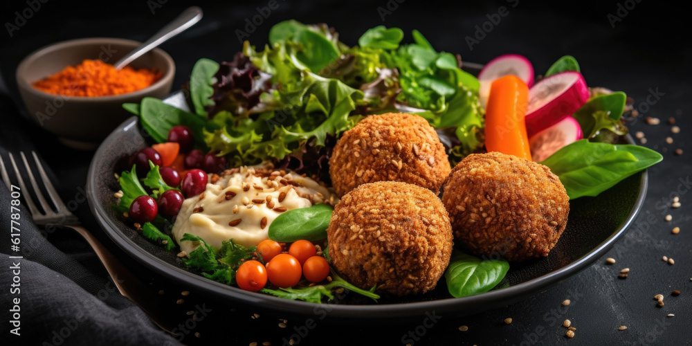 Delicious falafel balls on the plate, on dark background Delicious falafel balls on the plate, on dark background