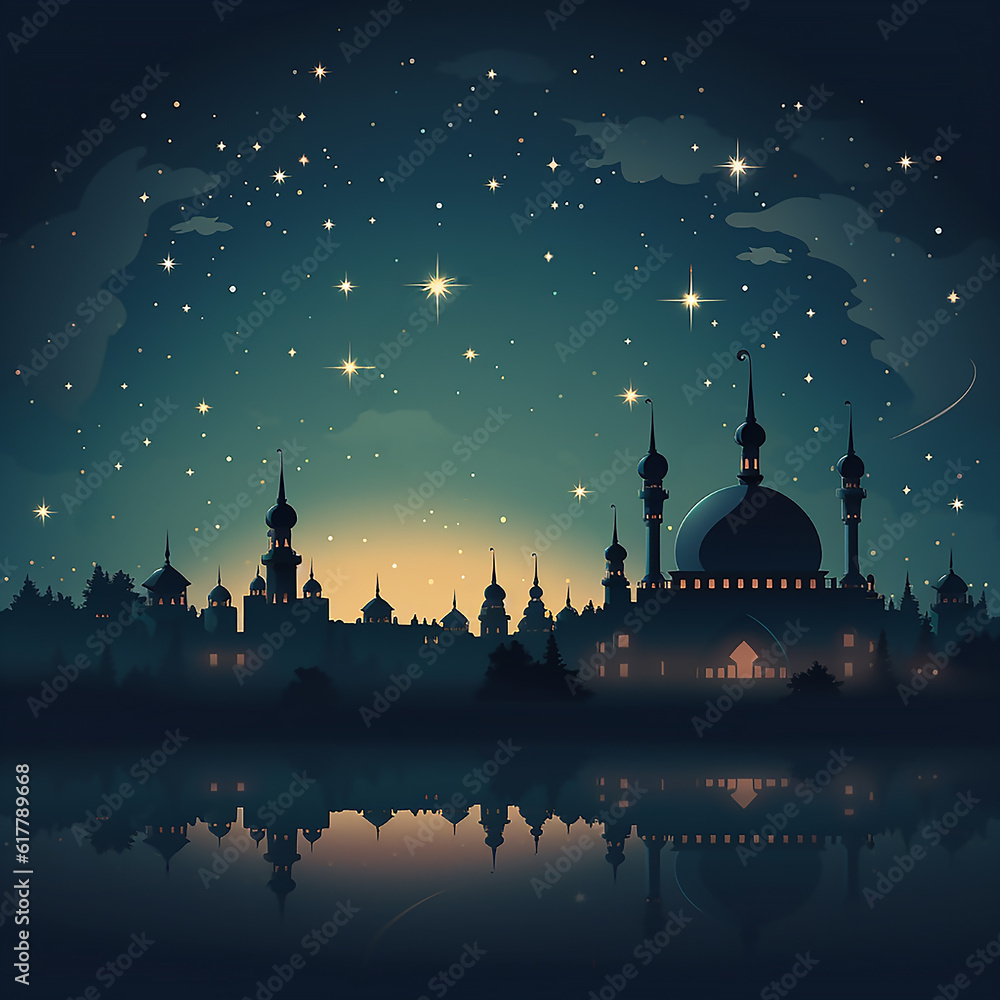night cloudy and starry sky ramadan kareem islamic background, generative AI tools 