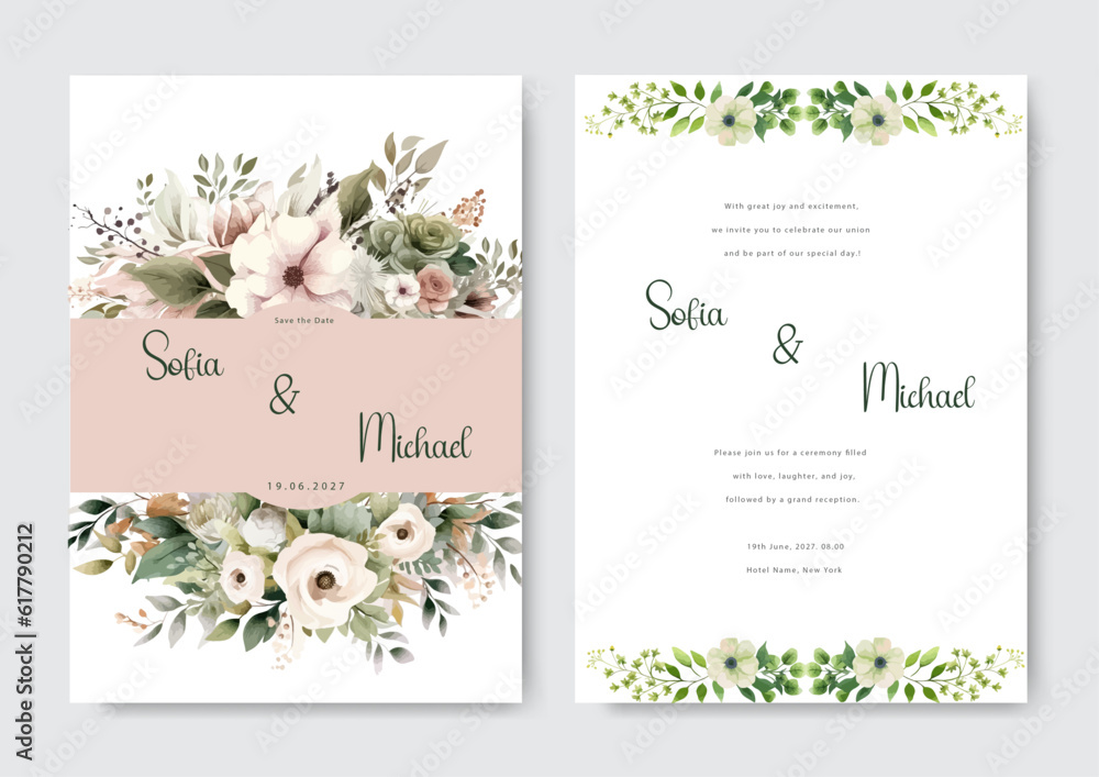 white flower floral vector elegant leaves wedding invitation card template